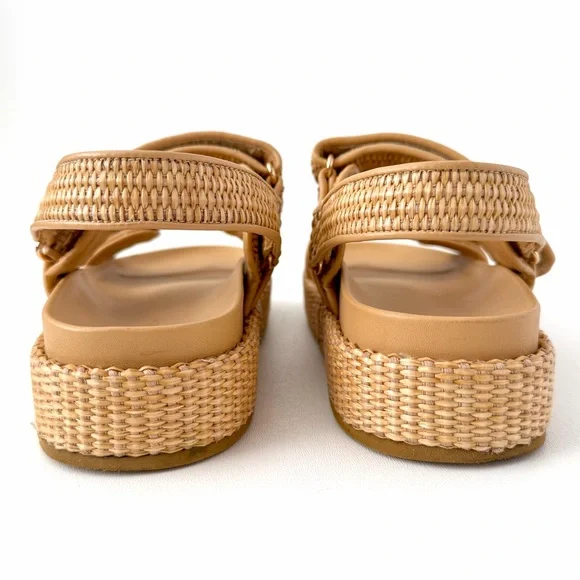 TORY BURCH | Kira Raffia Platform Sport Sandals Double T Logo Resort Summer 8.5 - Picture 9 of 13